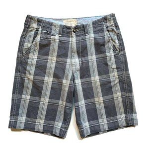 American Eagle Longer Length Chino Shorts Mens 34‎ (36) Madras Plaid Relaxed Y2K